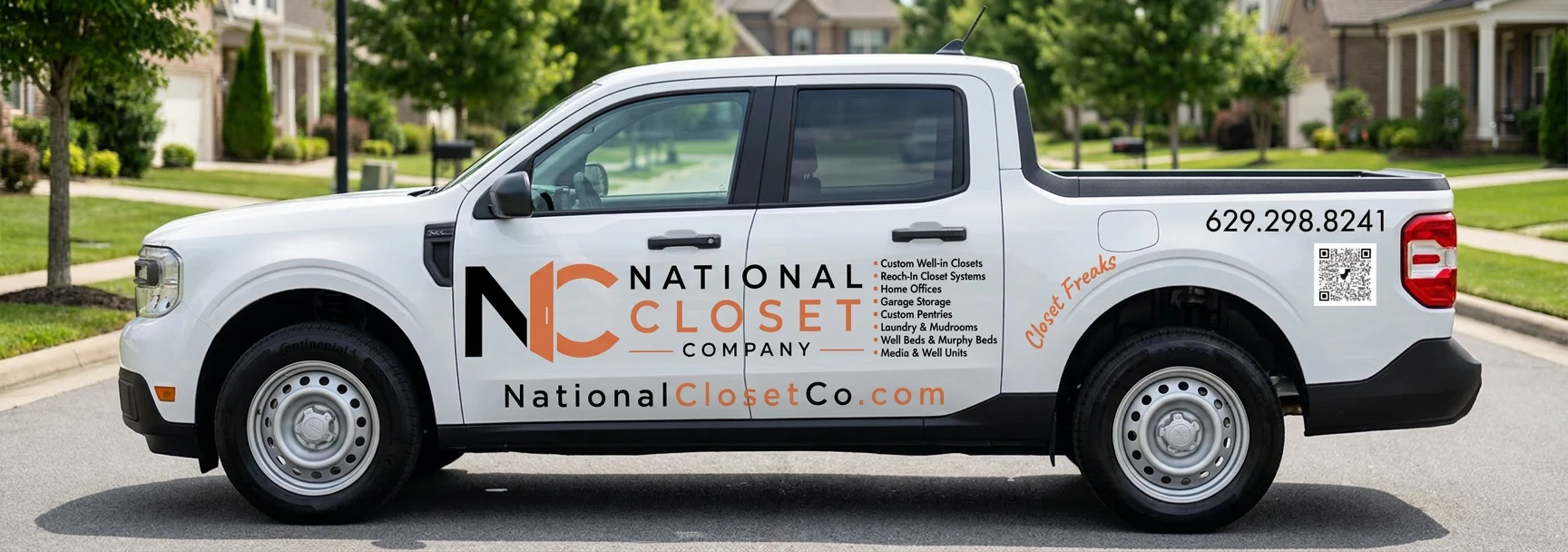 National Closet Company's wrapped truck — a local, family-owned custom closet company serving Middle Tennessee